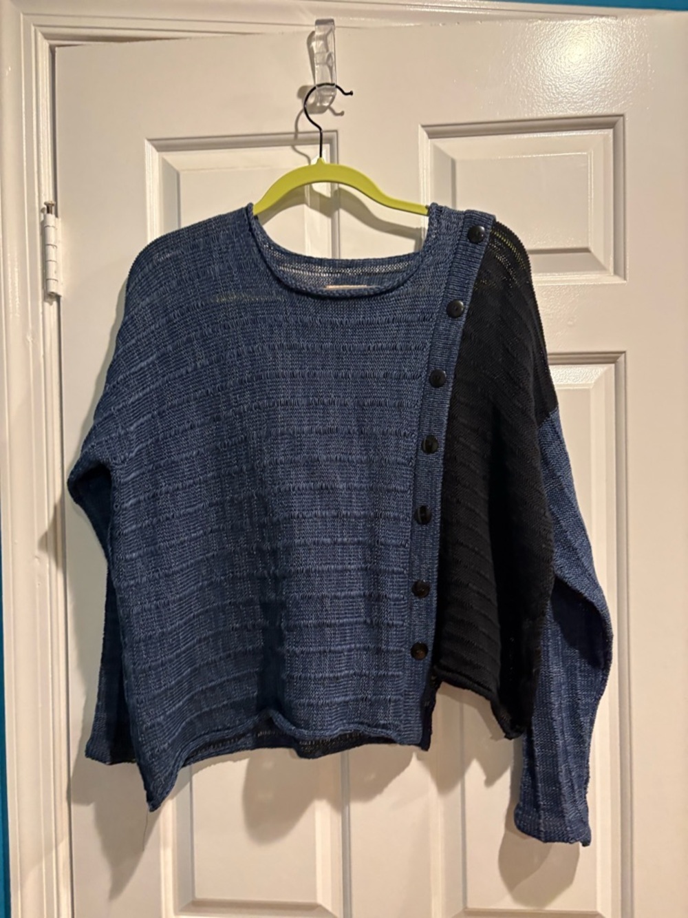 Red Thread organic natural cotton sweater blue black sz M new NWOT Lagenlook